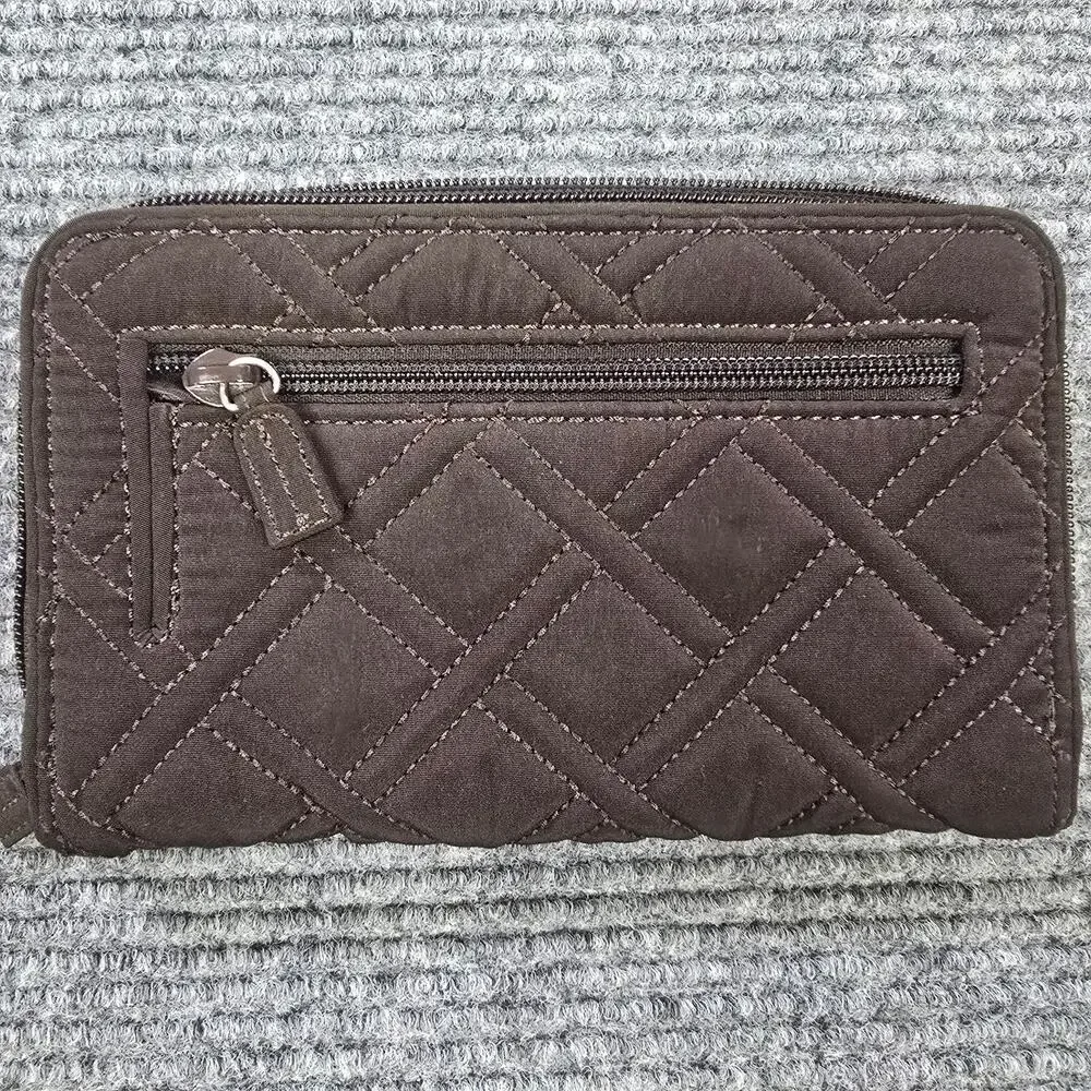 Vera Bradley Turnlock Wallet Womens Espresso Brown Quilted Zip Around - Picture 2 of 6